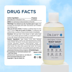 DR. LIFT bottle next to a ruler displaying 8 fl oz size and travel-friendly benefit