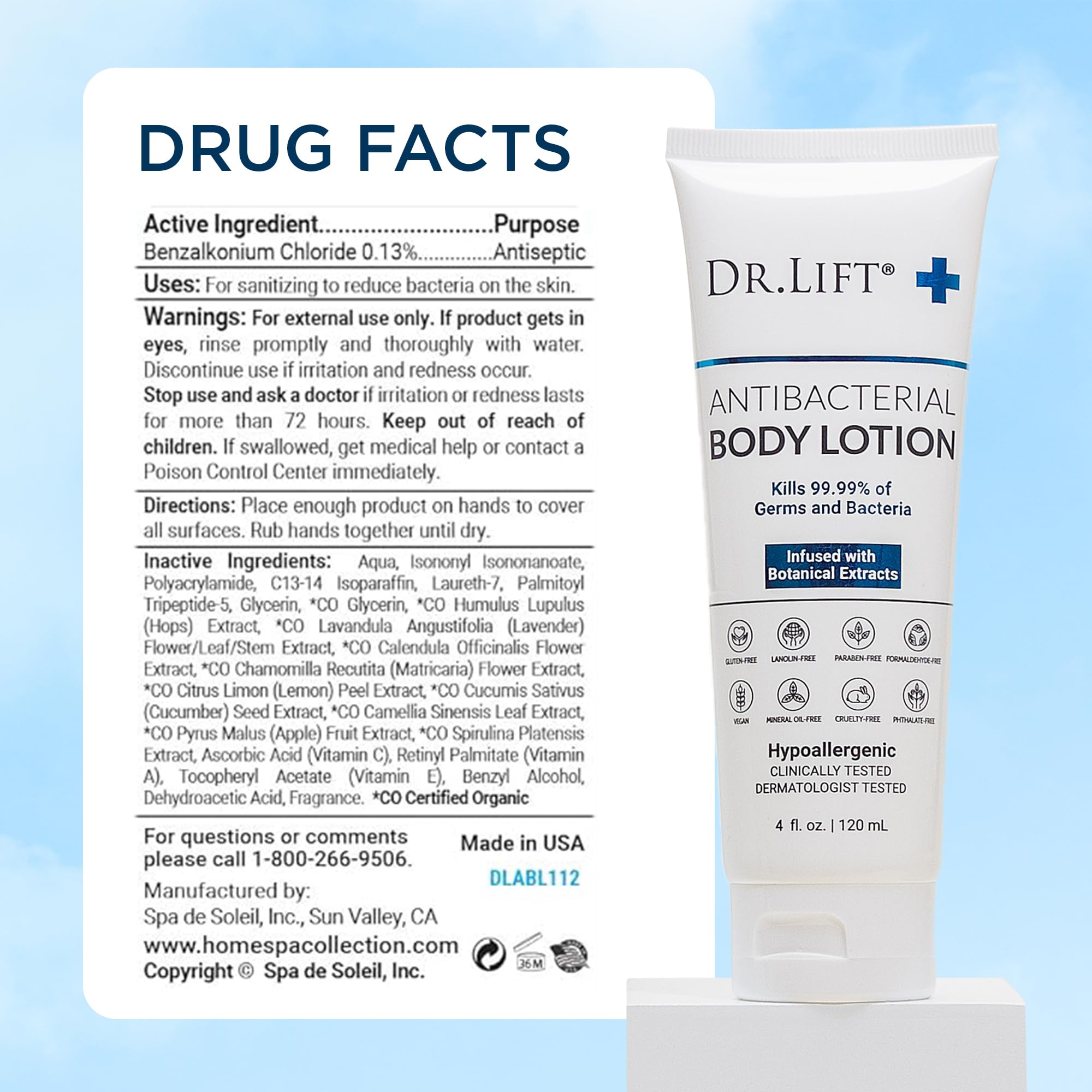 DR. LIFT travel size bottle on a table showing portability and convenience