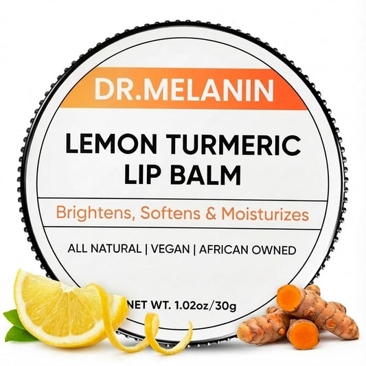 Dr. Melanin tin front view showing clean natural lip balm branding and brightening benefit
