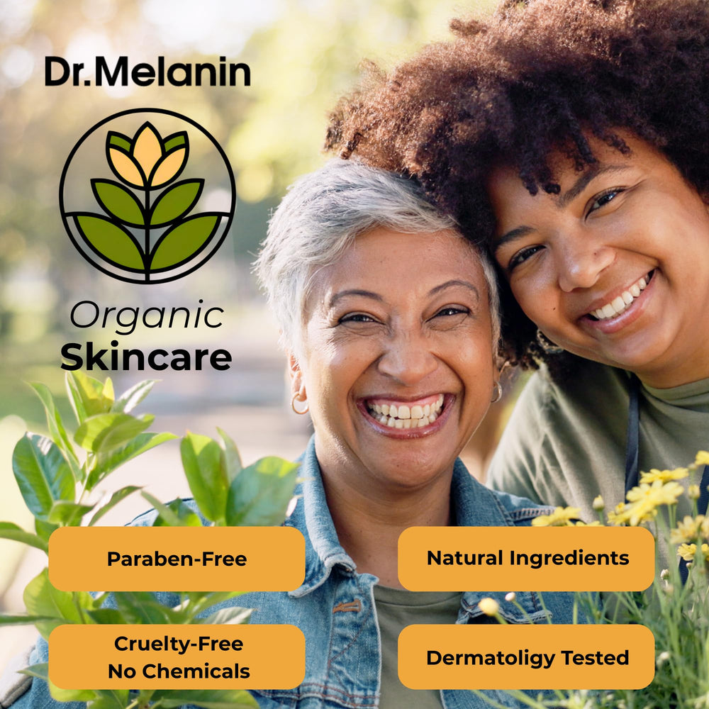 Macro of Dr. Melanin label and ingredient list emphasizing dermatologist formulation