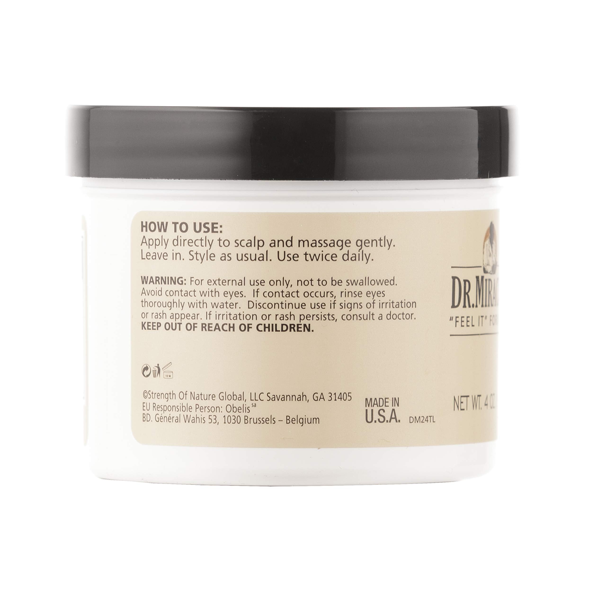 Dr. Miracle's side label close-up highlighting ingredient list and benefits