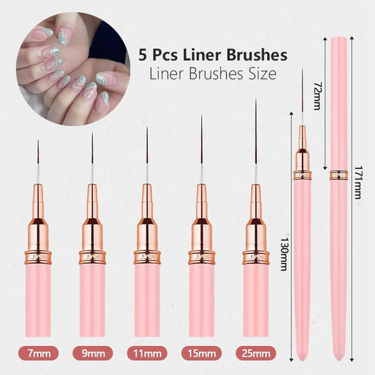 Dr.nail close-up of five nylon liner brushes displaying varied brush sizes