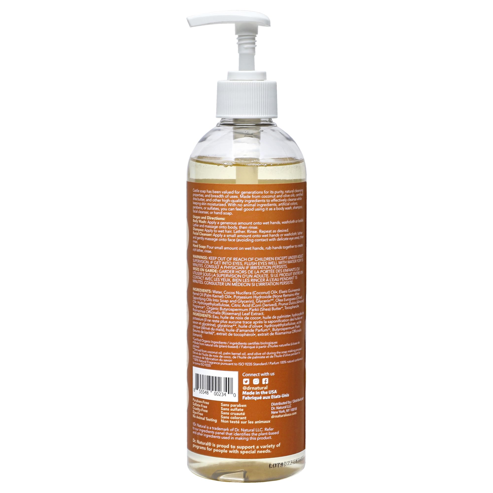 Dr. Natural 16 oz bottle next to common items showing true size