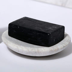 Lifestyle bathroom scene with Dr. Natural soap promoting calm morning routine