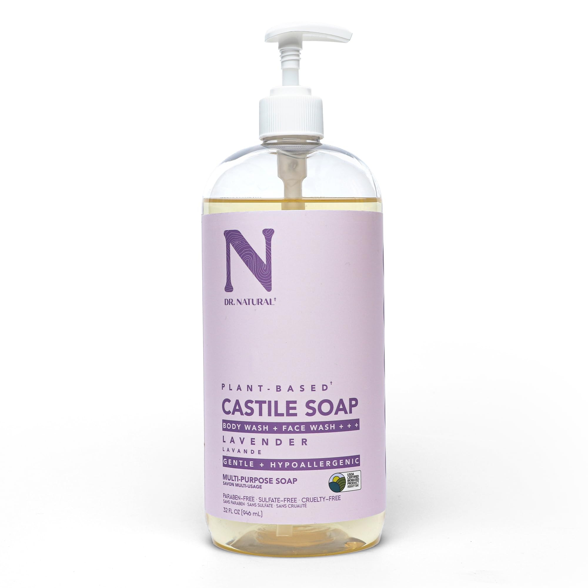 Dr. Natural front packaging showing 32 oz bottle and lavender scent benefit