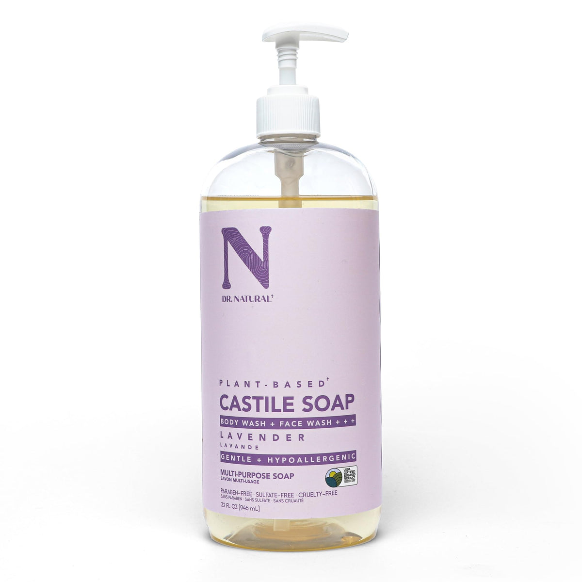 Dr. Natural front packaging showing 32 oz bottle and lavender scent benefit