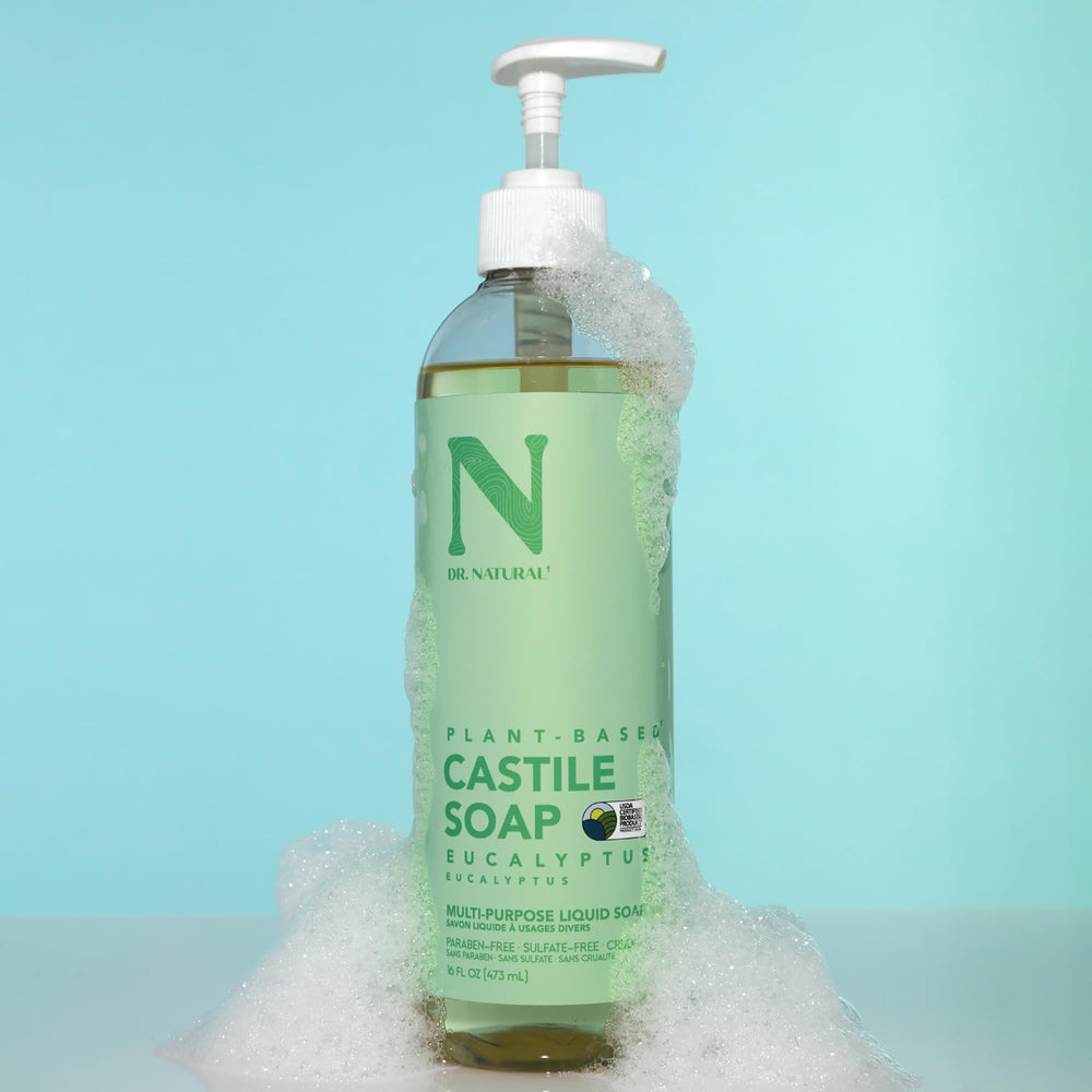 Dr. Natural diluted in spray bottle on counter for household cleaning versatility