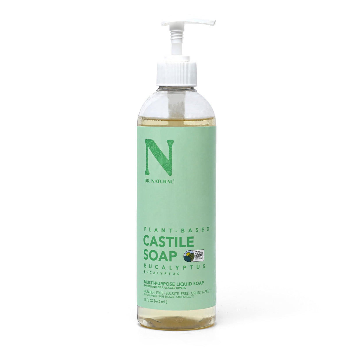 Dr. Natural front label showing eucalyptus scent and 16 oz size for clear product ID and benefits