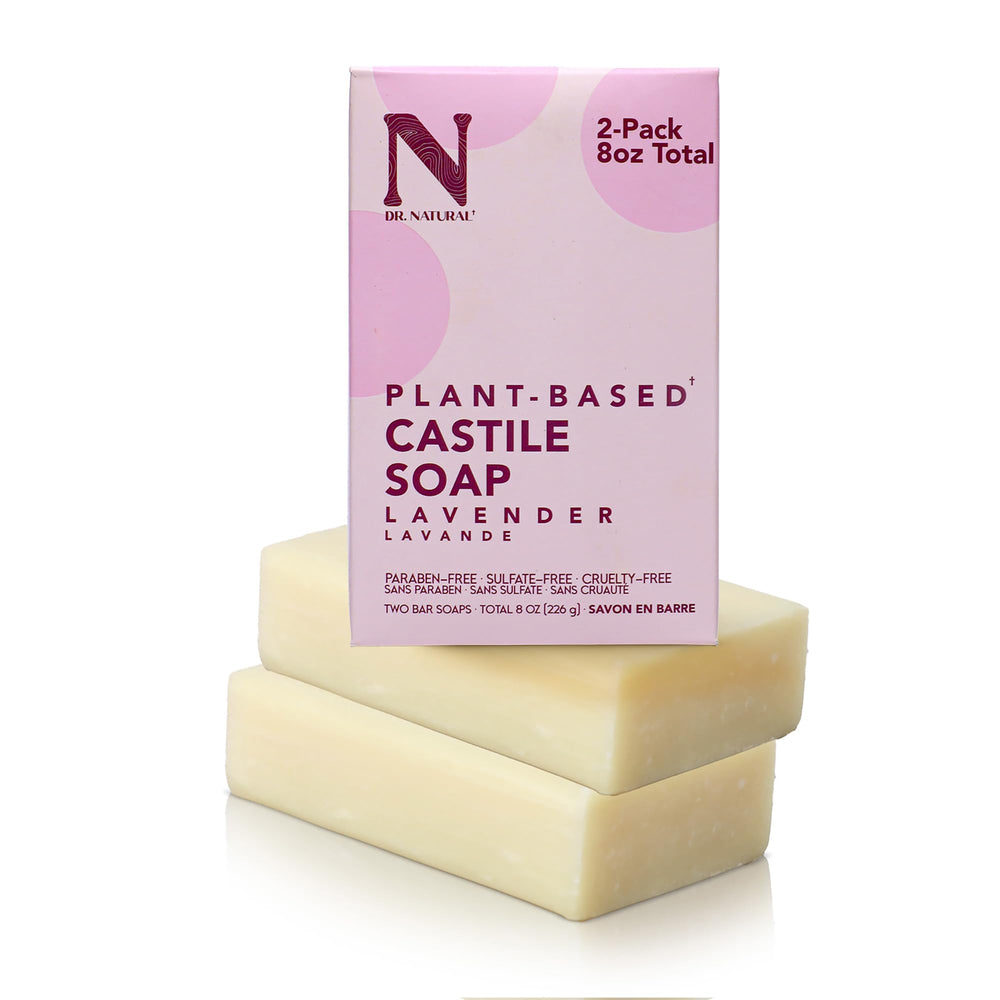 Dr. Natural front packaging showing two lavender bars and clear labeling that reassures users