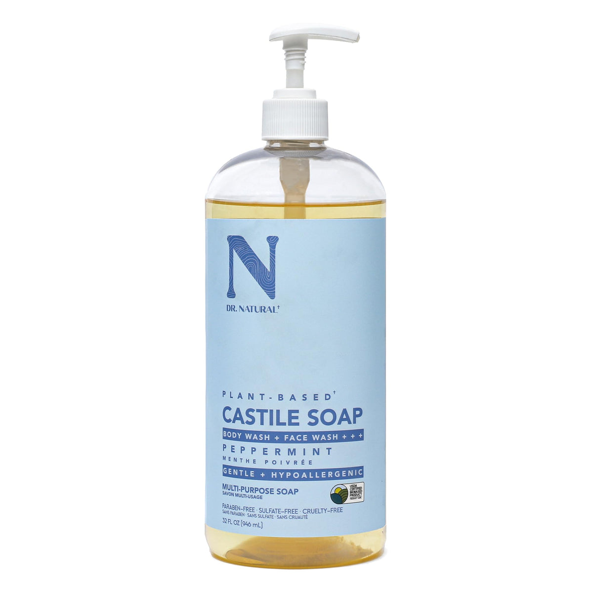 Dr. Natural front packaging showing 32 oz bottle and peppermint benefit