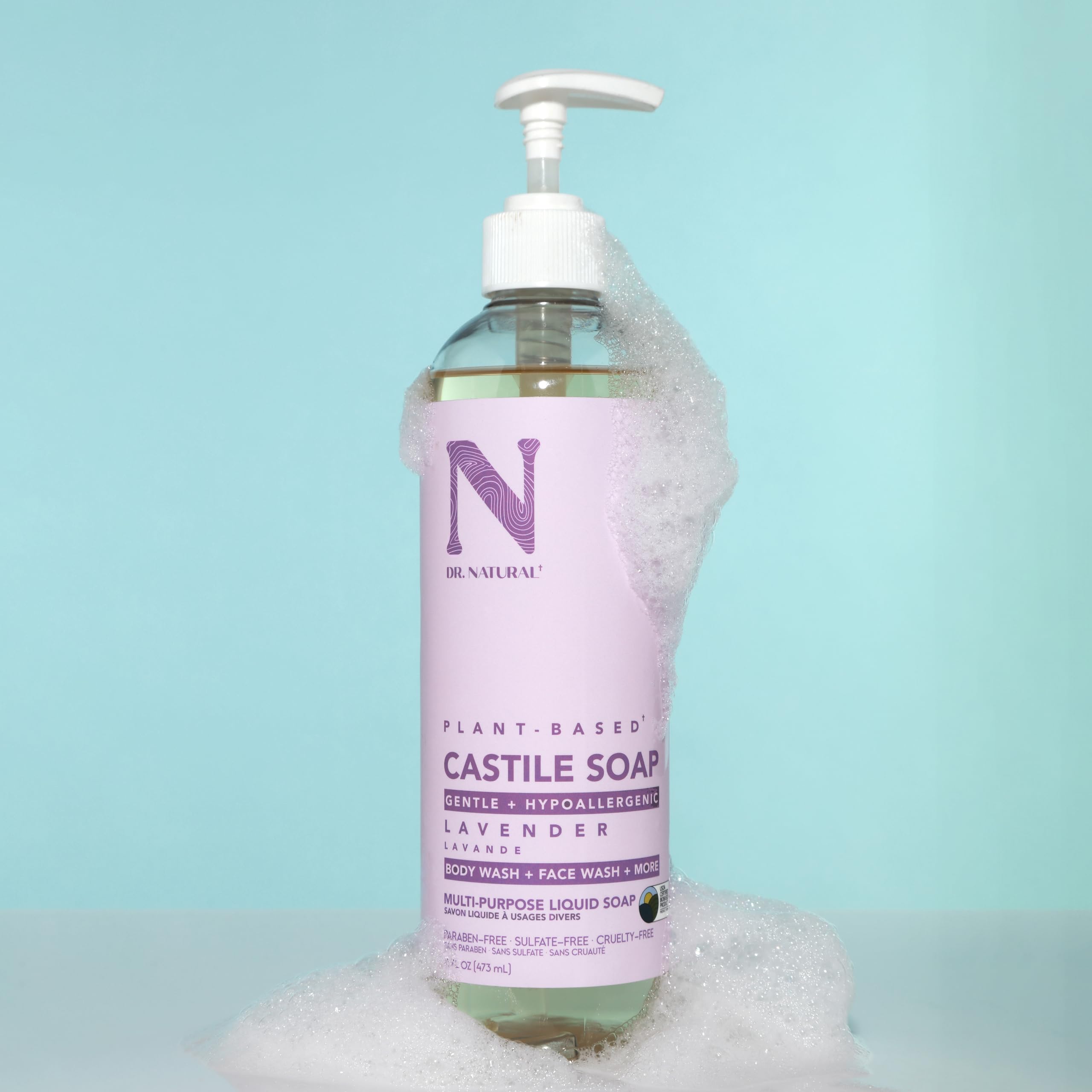 Dr. Natural pet bath showing gentle wash for fur and odor removal