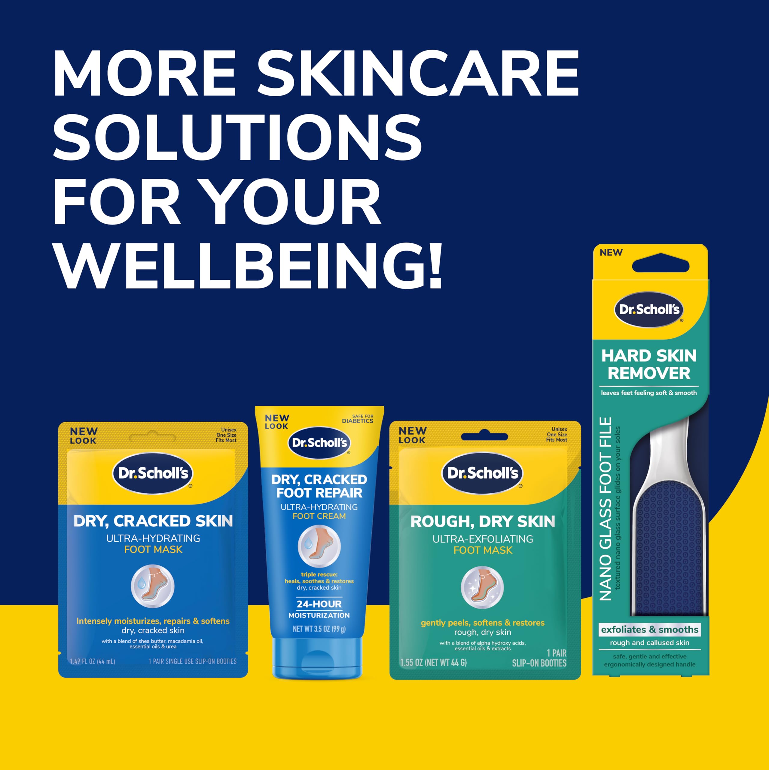 Dr. Scholl's ingredient selection display featuring urea aloe glycerin coconut oil