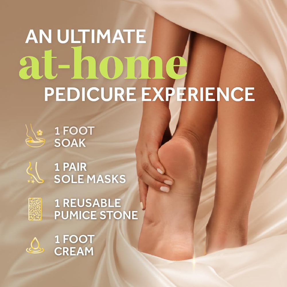 Dr. Scholl's foot soak packet detail with ingredients visible for a relaxing pre-exfoliation soak