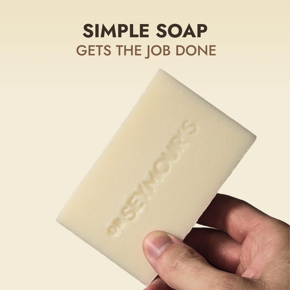 Dr. Seymour's soap foam lather on hand illustrating gentle effective cleansing