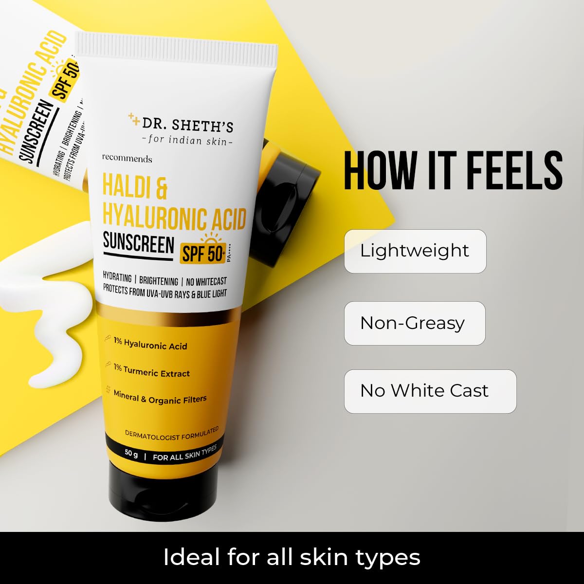 Dr. Sheth's tube open with product dispensing to show easy application