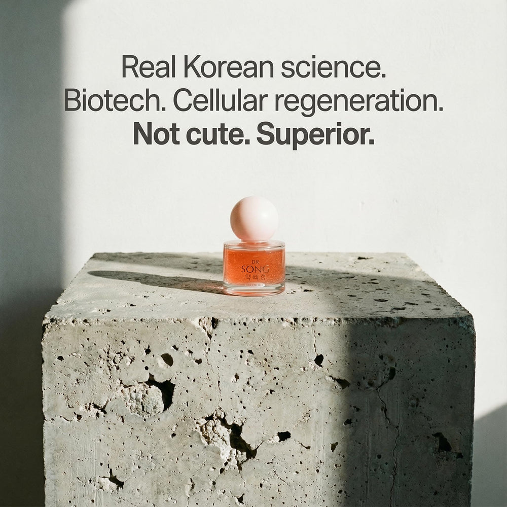 Dr Song bottle next to moisturizer for scale, clarifying size and layering compatibility benefit
