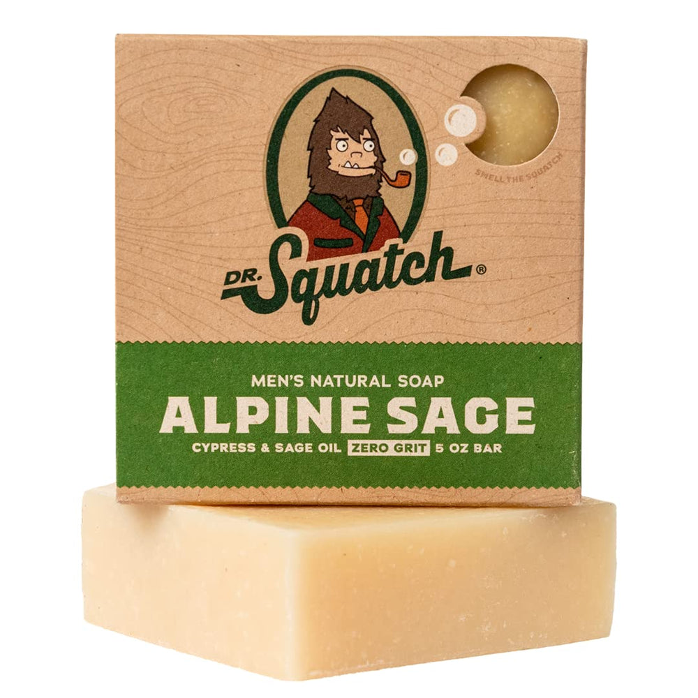 Dr. Squatch front packaging showing Alpine Sage bar and fresh scent