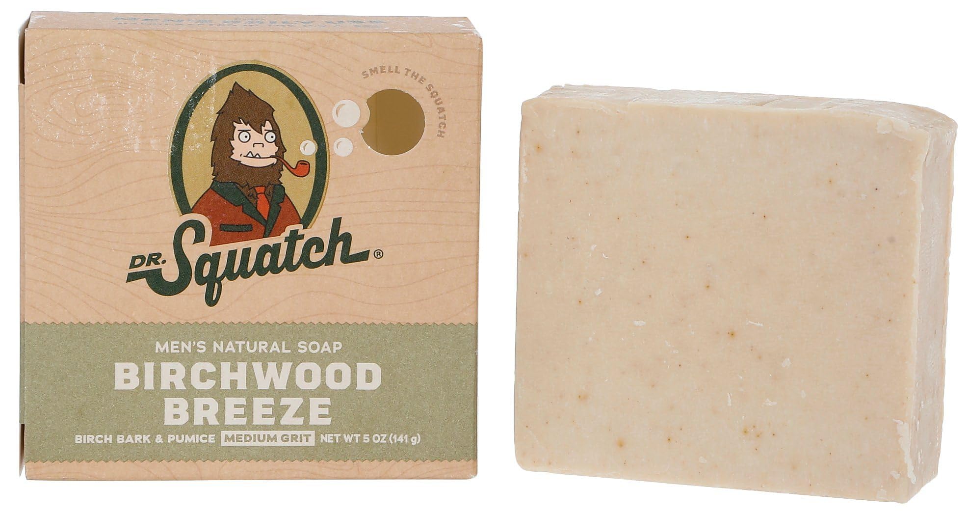 Dr. Squatch Birchwood Breeze front packaging showing 5 oz bar and natural benefit