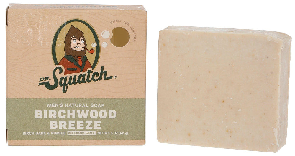Dr. Squatch Birchwood Breeze front packaging showing 5 oz bar and natural benefit