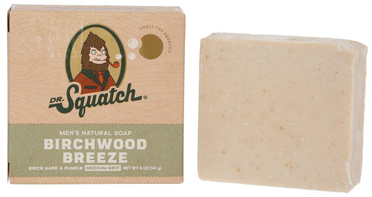 Dr. Squatch Birchwood Breeze front packaging showing 5 oz bar and natural benefit
