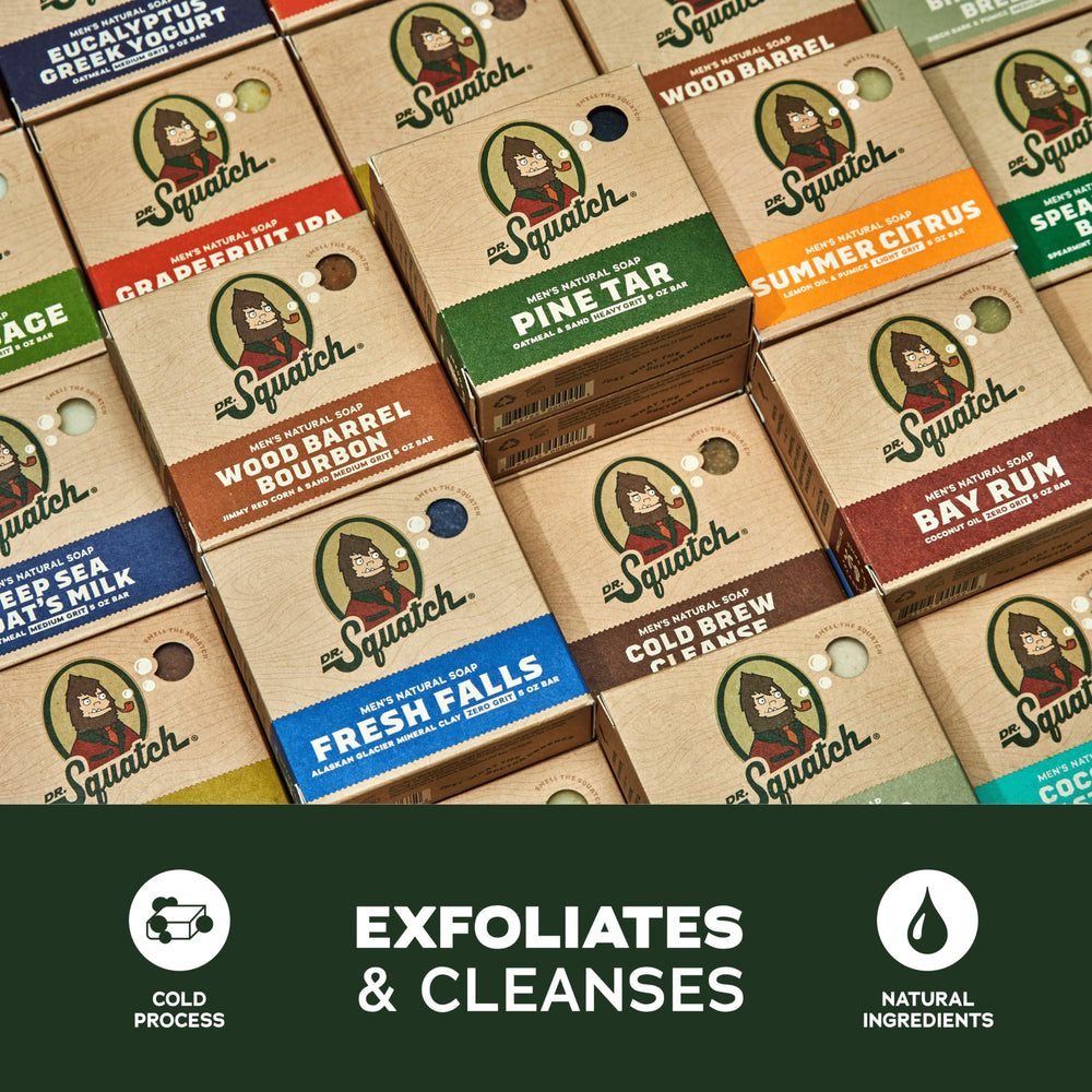 Dr. Squatch Coastal Mist bar close-up showing soap texture and natural oils for creamy lather