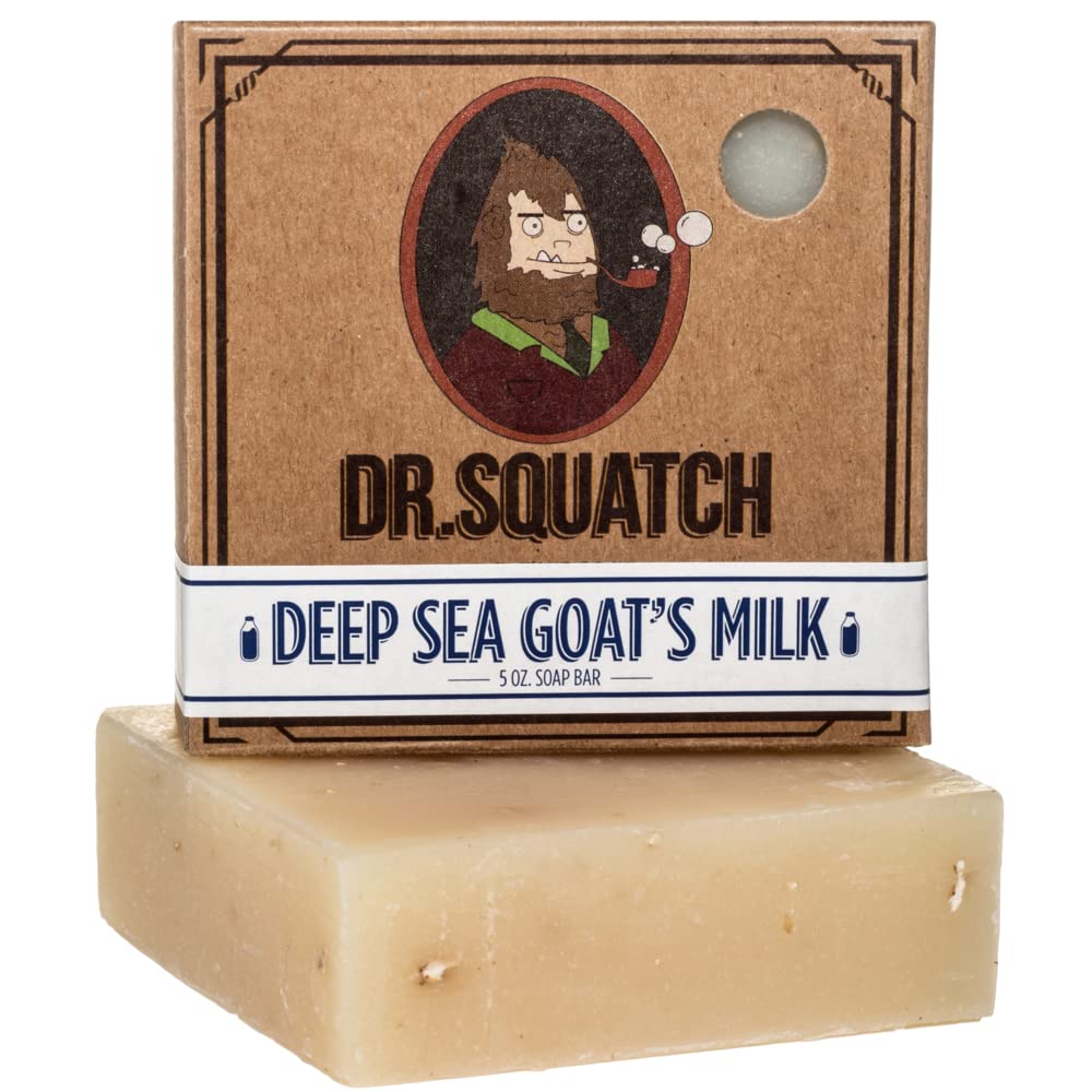 Dr. Squatch bar front packaging showing moisturizing goat's milk benefit
