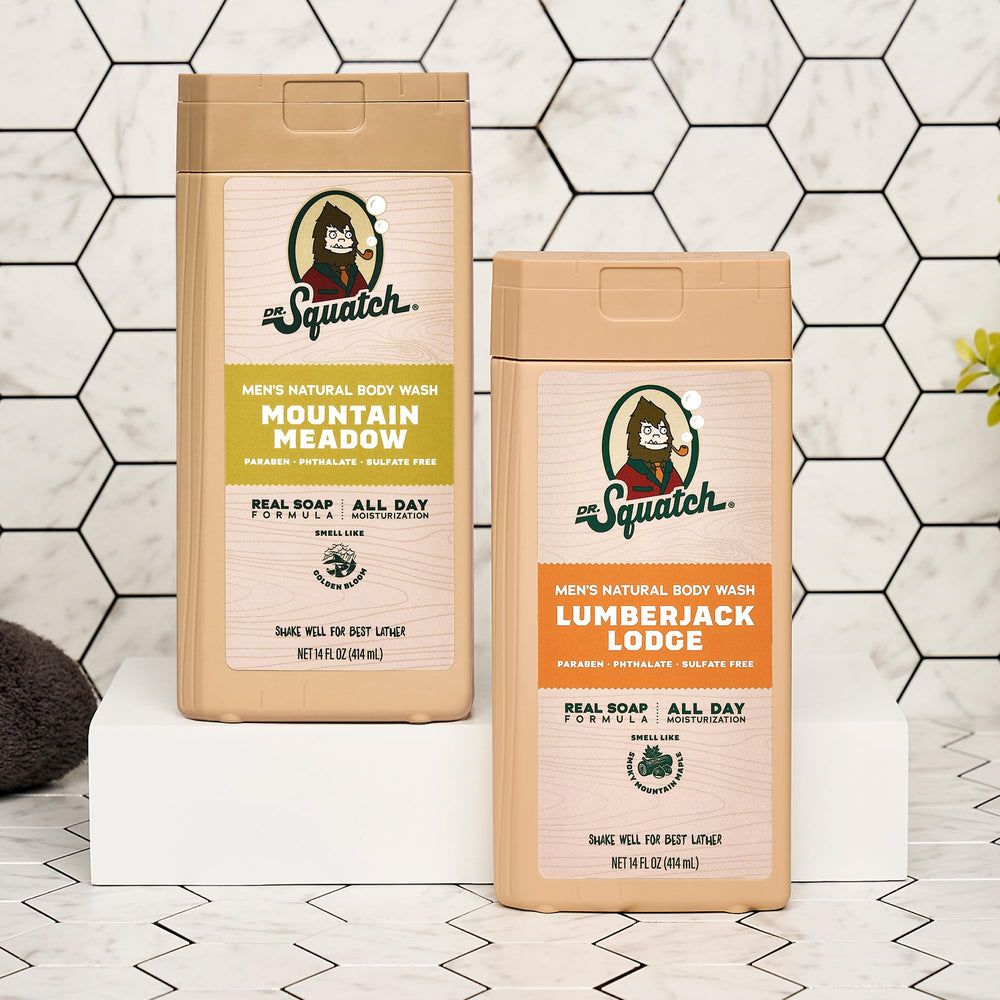 Dr. Squatch two-pack beside a ruler illustrating 14 oz size and value benefit
