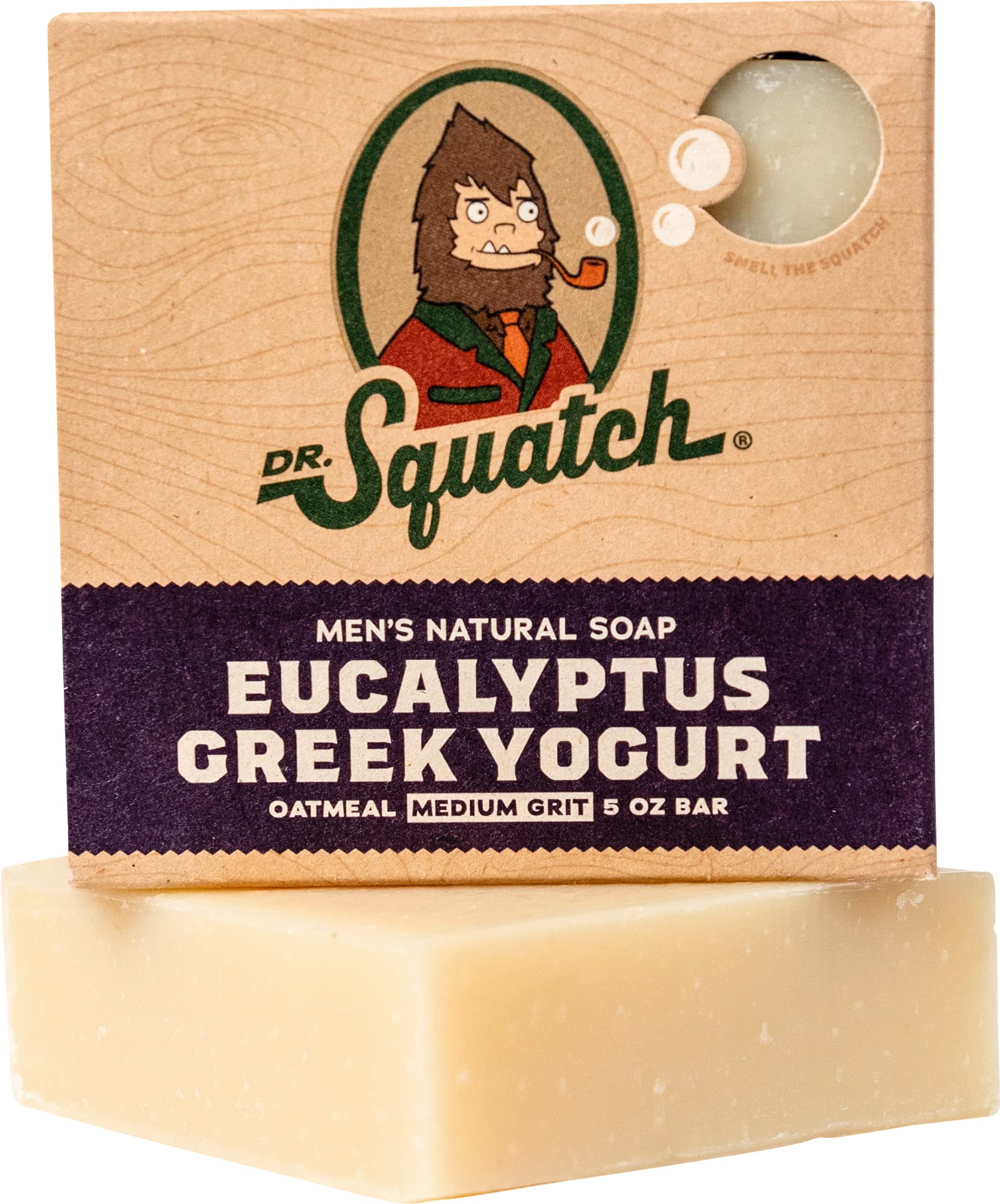 Dr. Squatch eucalyptus bar front packaging showing scent and benefit