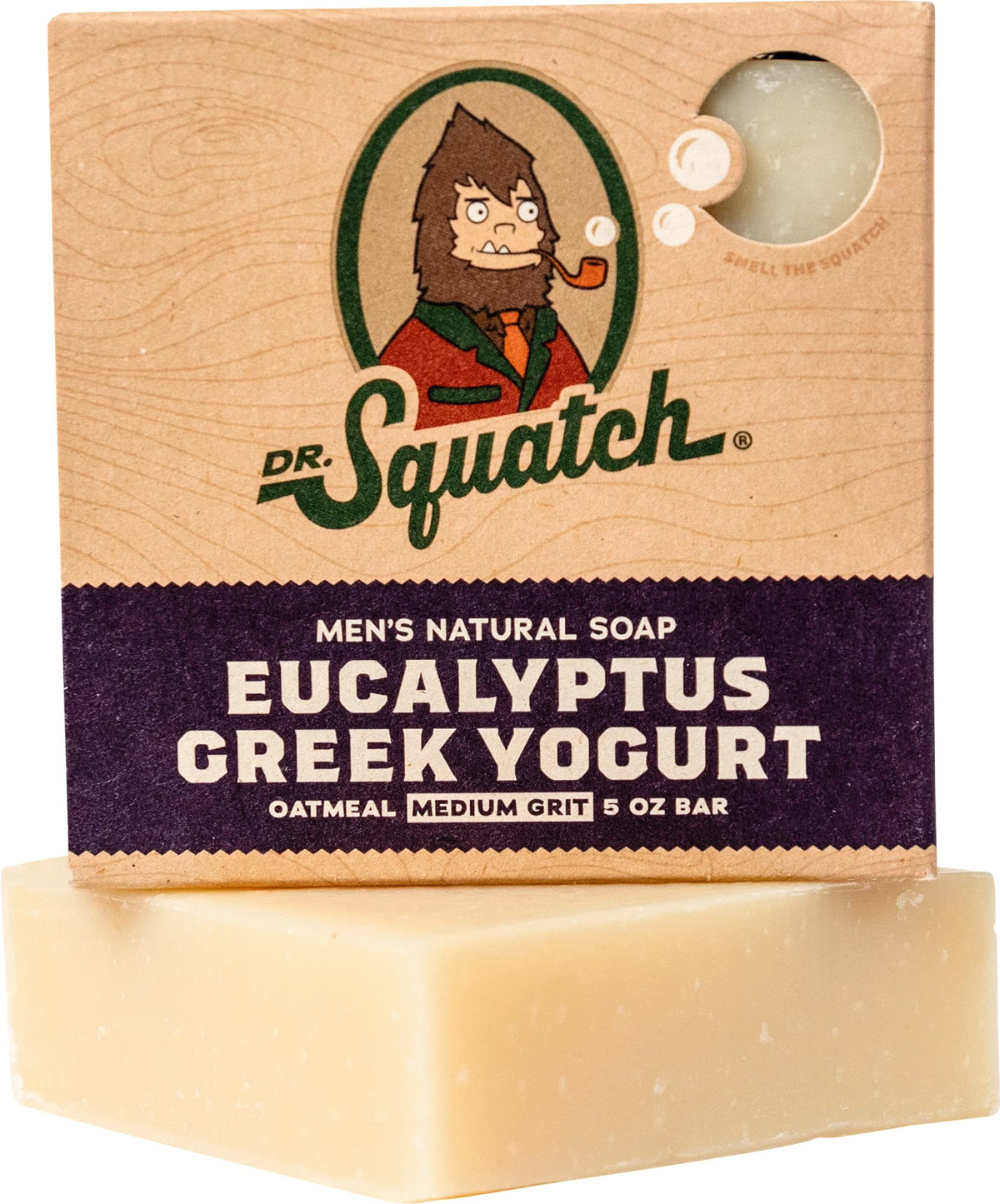 Dr. Squatch eucalyptus bar front packaging showing scent and benefit