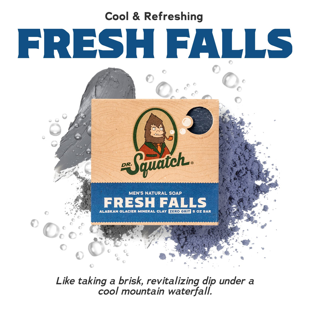 Dr. Squatch Fresh Falls close-up texture of soap bar highlighting natural oils and clay