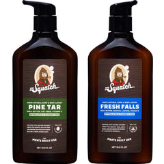 Dr. Squatch front bottle Pine Tar showing label and clear product benefit