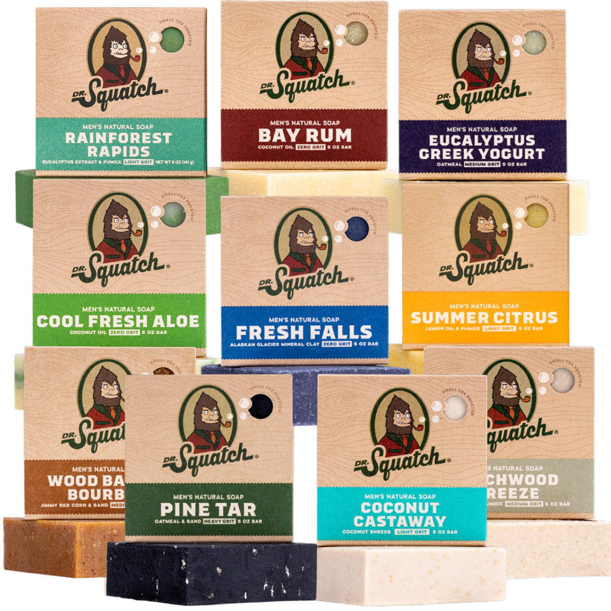 Dr. Squatch front packaging of 10-pack showing variety and convenience