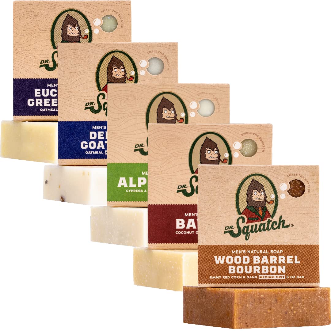 Dr. Squatch five-pack front packaging showing variety and gift-ready appeal