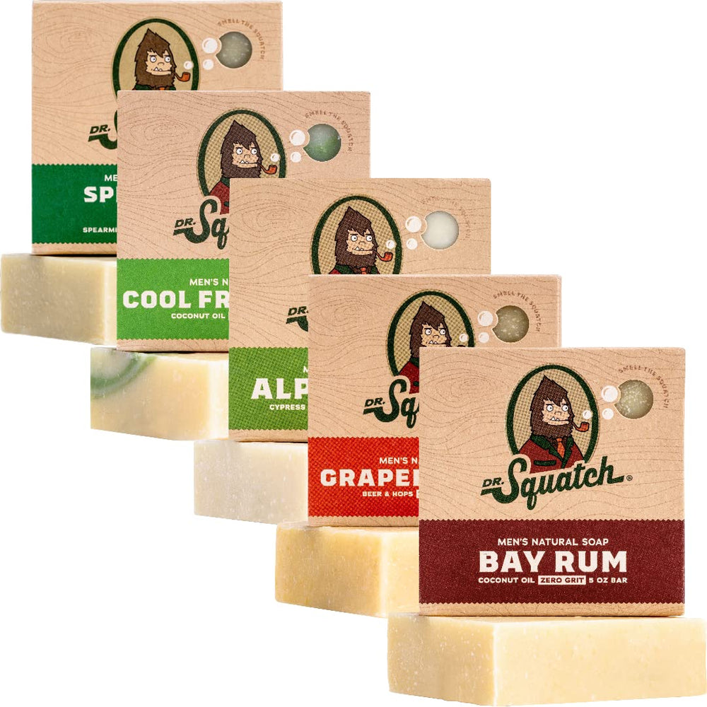 Dr. Squatch front packaging five-pack showing variety and gifting appeal