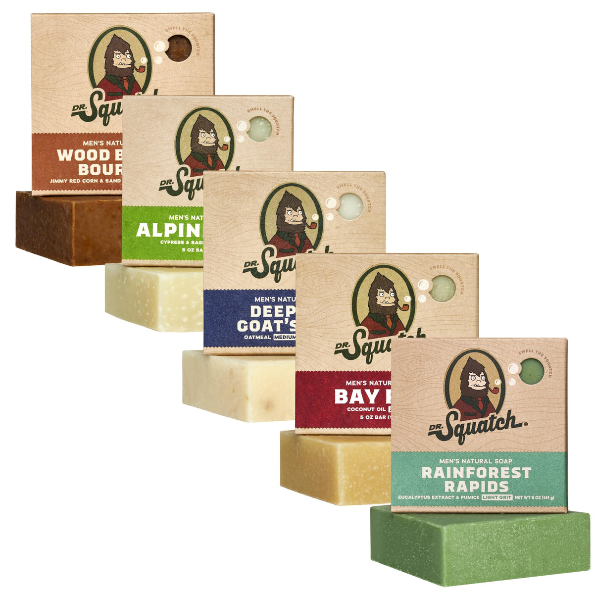 Dr. Squatch front packaging five-pack showing brand and scent variety for easy gifting