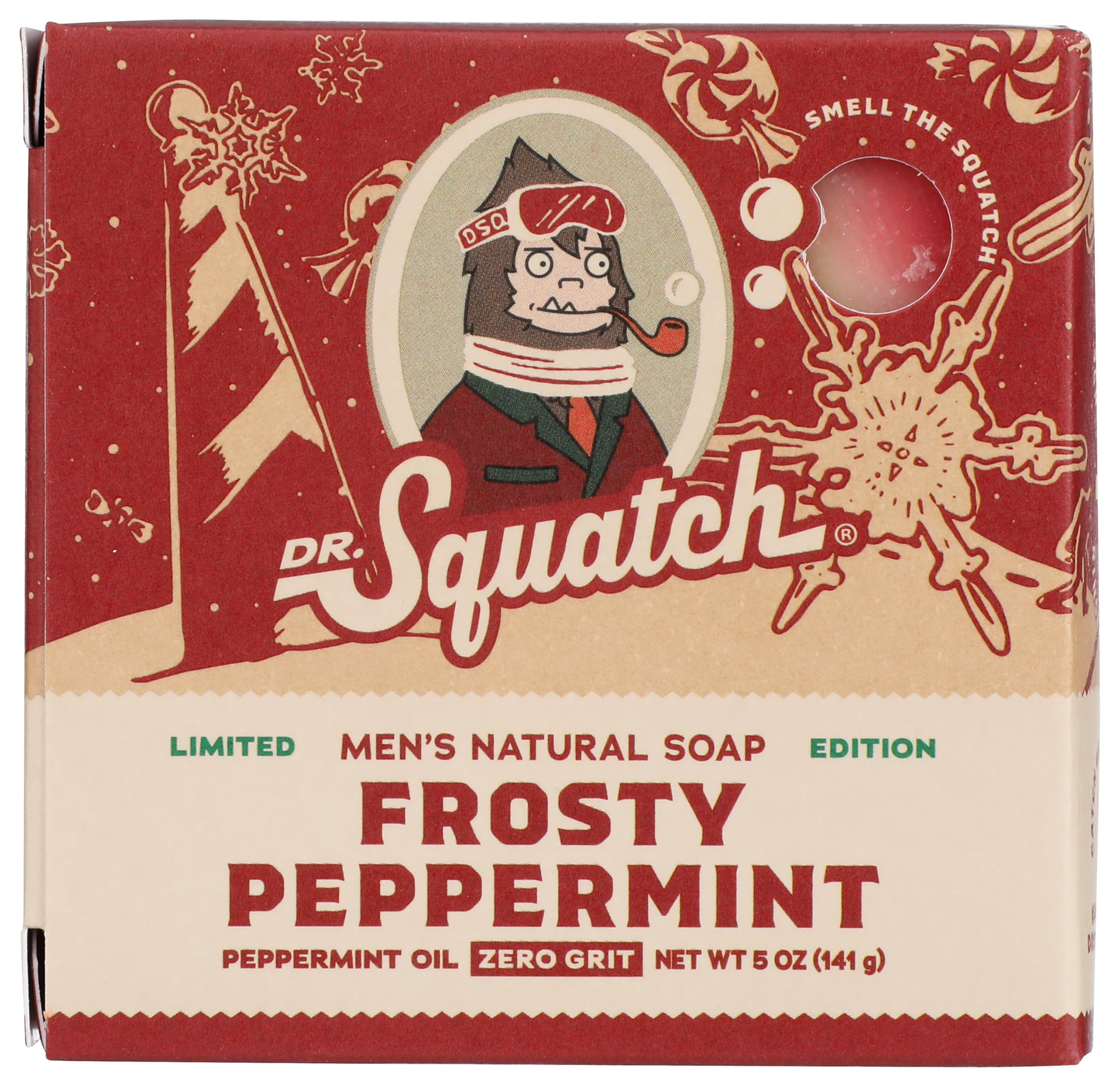 Dr. Squatch Frosty Peppermint bar front view showing invigorating mint scent