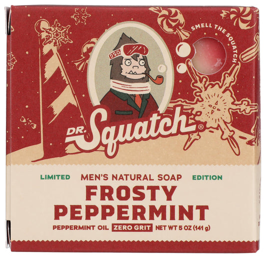 Dr. Squatch Frosty Peppermint bar front view showing invigorating mint scent
