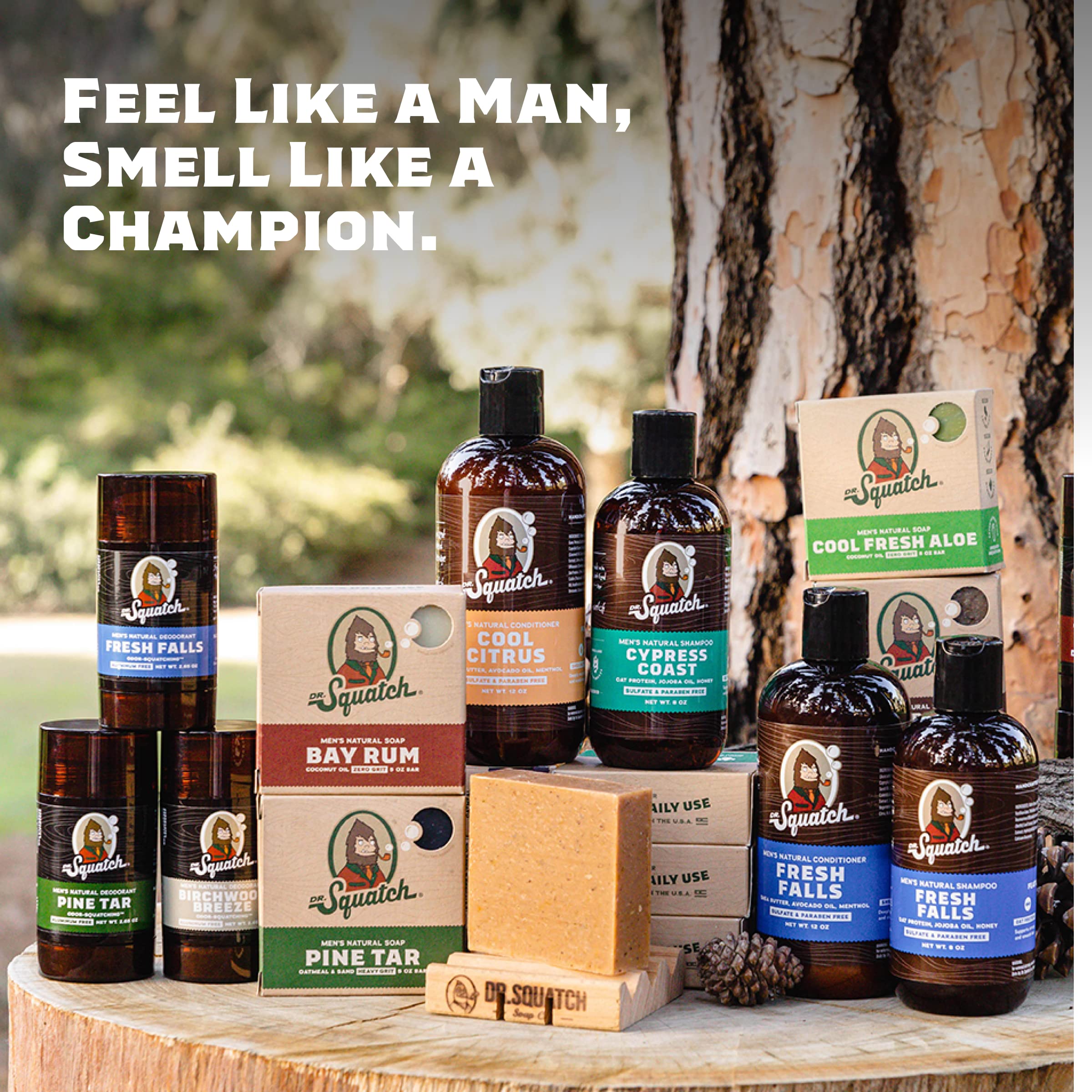 Dr. Squatch gift pack styled as present highlighting variety and gifting appeal
