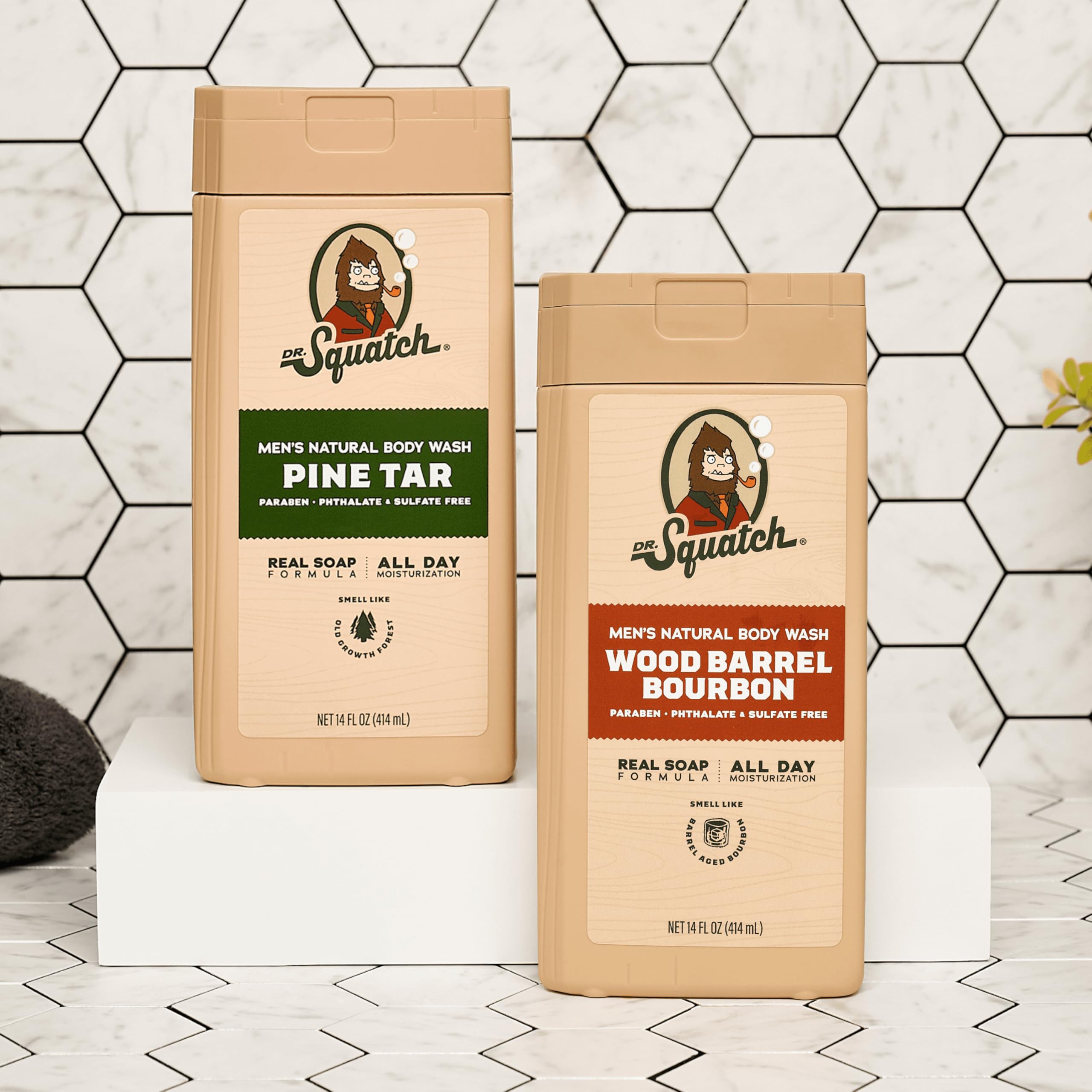 Dr. Squatch label detail showing natural ingredients and dermatologist-tested benefit