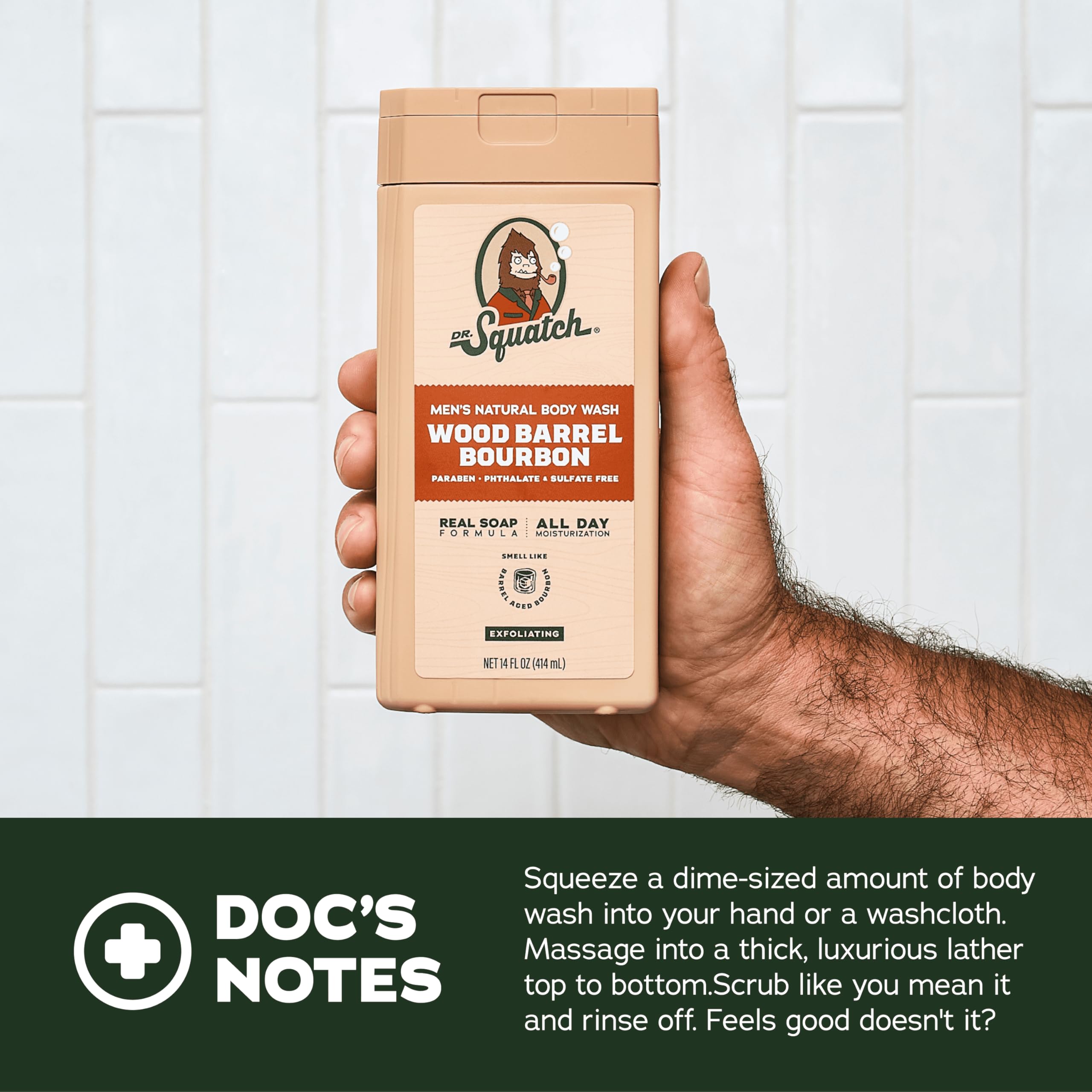 Dr. Squatch lather on hands showing creamy texture and moisturizing effect