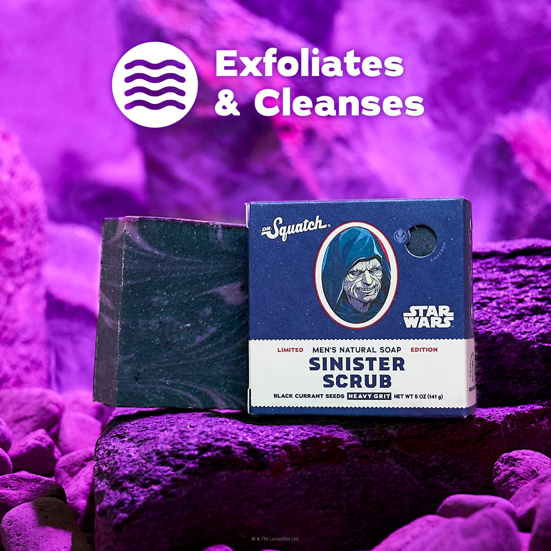Dr. Squatch bar texture close-up revealing exfoliating particles and rich soap matrix