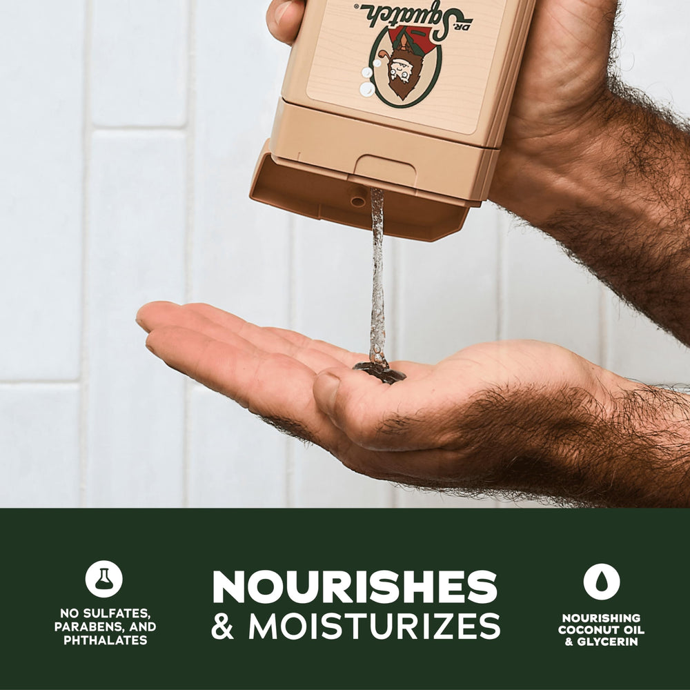 Dr. Squatch creamy lather texture closeup highlighting moisturizing foam and effective cleansing
