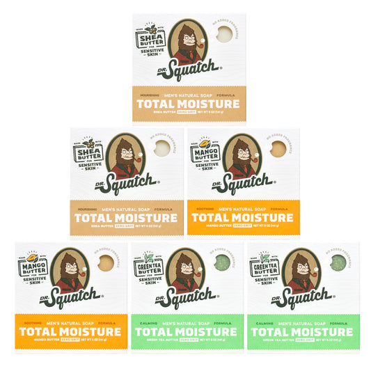Dr. Squatch front packaging showing six bars and product name for easy gifting