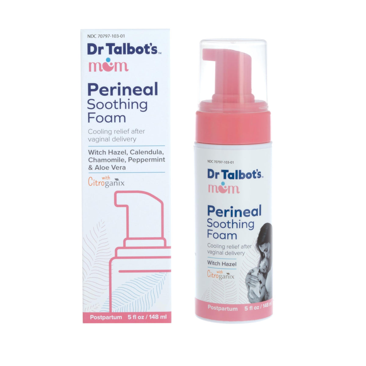 Dr. Talbot's Mom front packaging showing soothing foam for postpartum care and quick relief