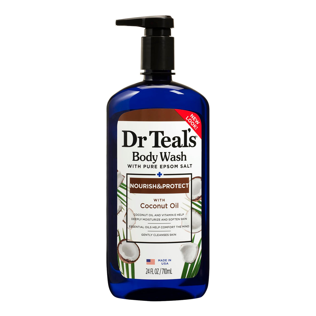 Dr Teal's front label showing product benefits and coconut scent