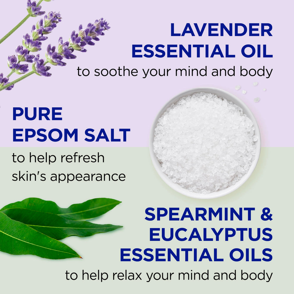 Dr Teal's eucalyptus and spearmint bottle detail showing refreshing benefit
