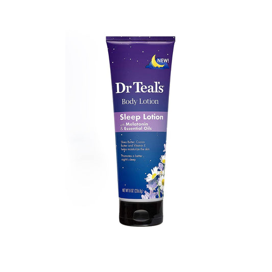 Dr. Teal's front bottle view showing calming lotion for softer skin and restful evenings