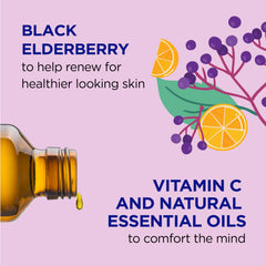Dr Teal's close-up label showing elderberry and vitamin C highlights