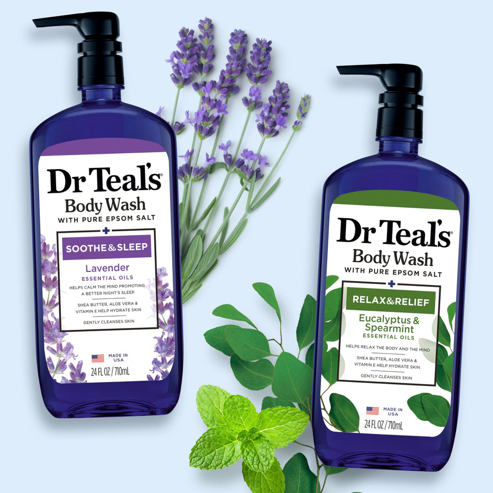 Dr Teal's in-shower lifestyle image illustrating energizing routine benefit