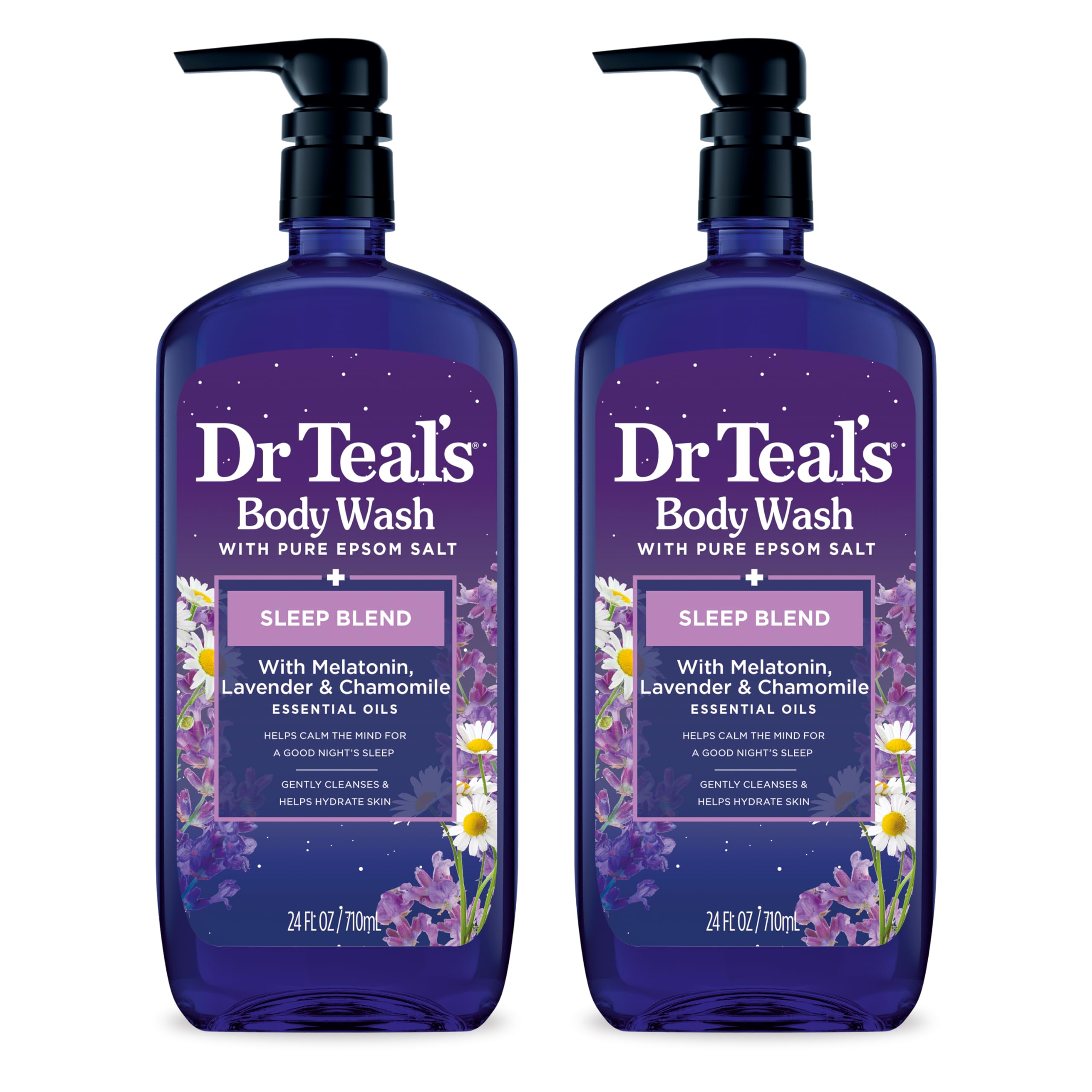 Dr Teal's front packaging showing bottle and relaxing lavender scent benefits